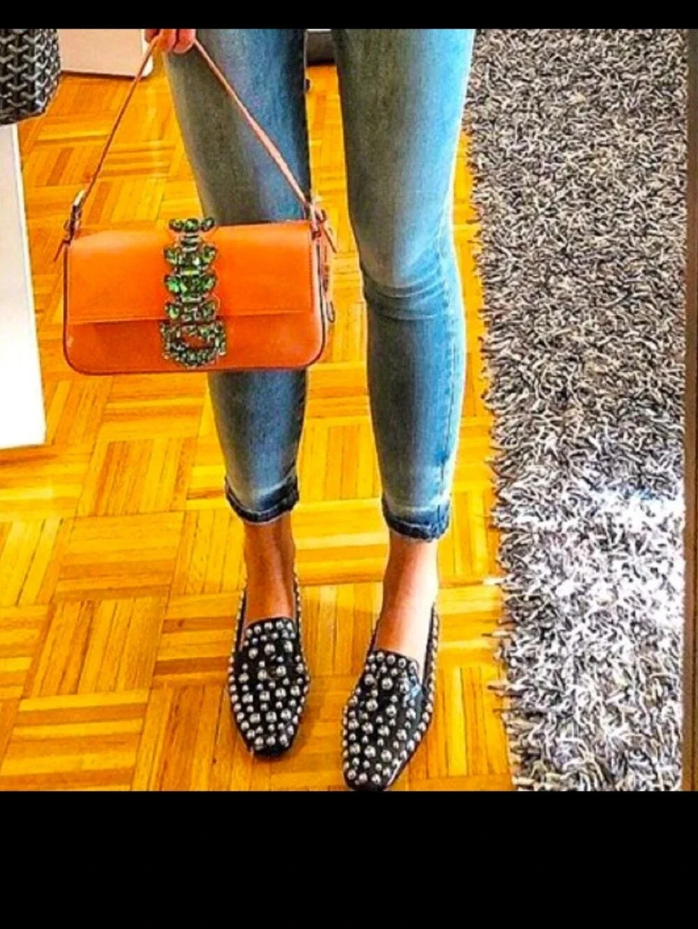 Zara Black Metal Studded 100% Leather Punk Loafers